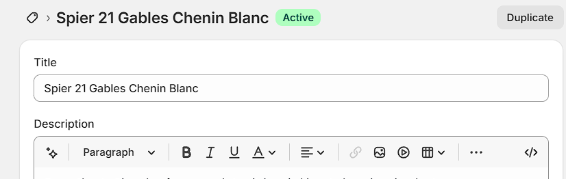 Shopify's title field