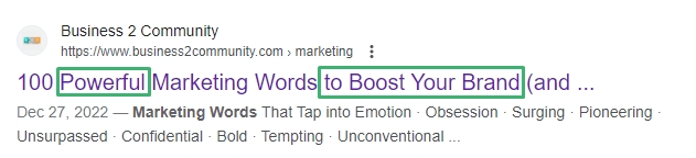 Power words in a title tag that encourage searchers to click