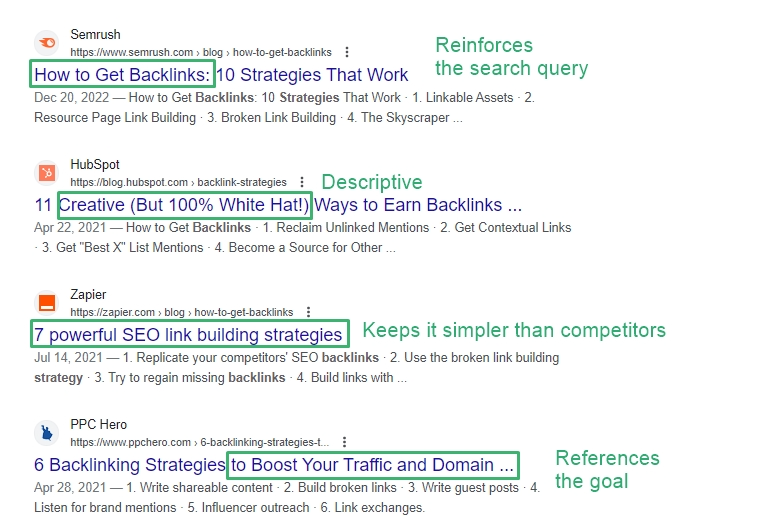 Title tag examples that use numbers and descriptors