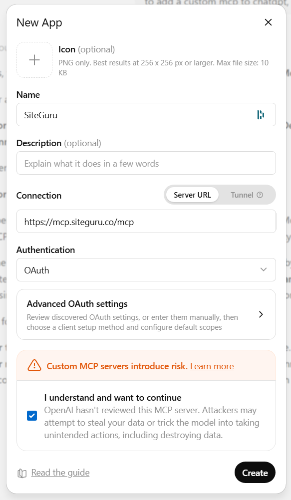 Setting up SiteGuru in ChatGPT