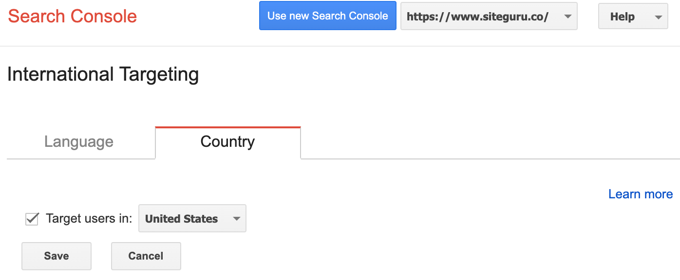 Google Search Console country target settings