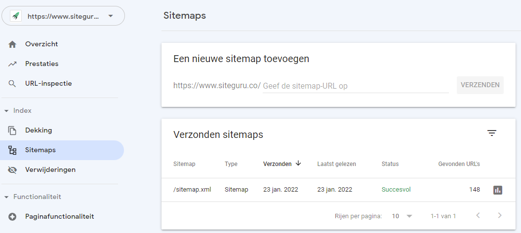 Het sitemap report in Google Search Console