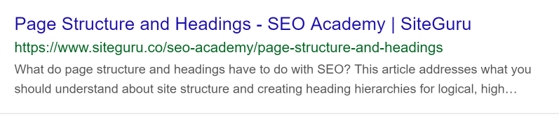 Example of title and meta description in the Search results